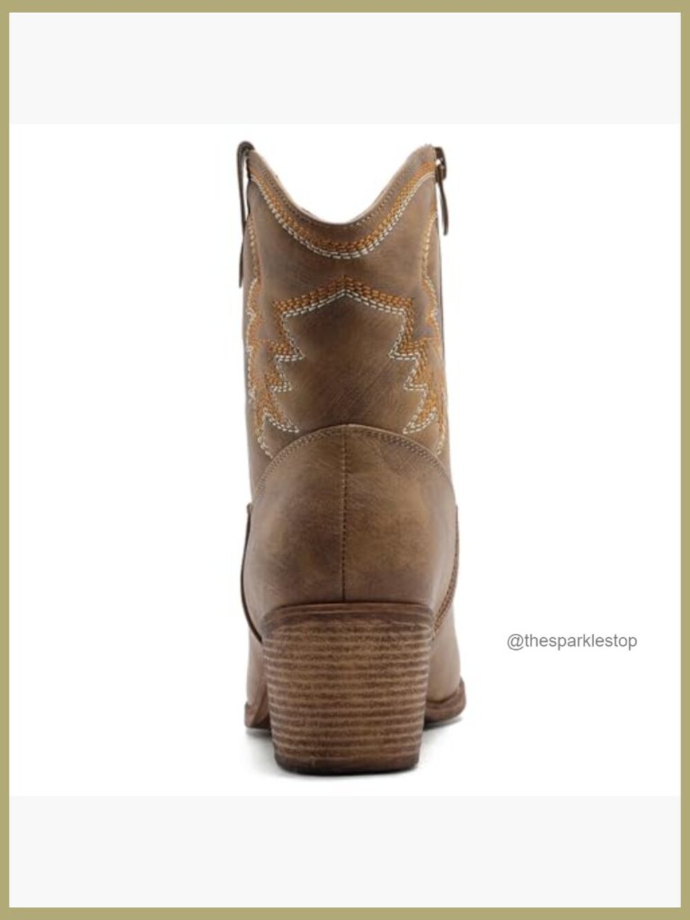 Women's Cowgirl Ankle Boots with Embroidered Stitching Low Heel Side Zip - Picture 6 of 7